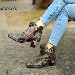 Socofy Vicconfy Genuine Leather Vintage Dark Gothic Women's Boots