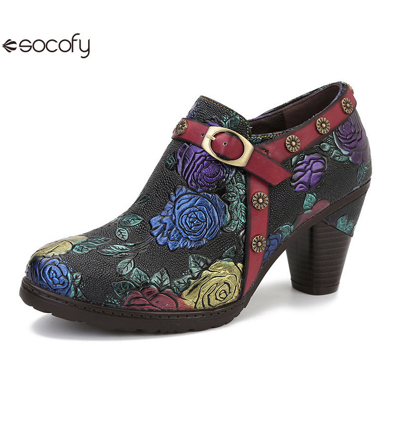 Socofy Vicconfy Heeled Women's Romantic Vintage Rose Single Shoes