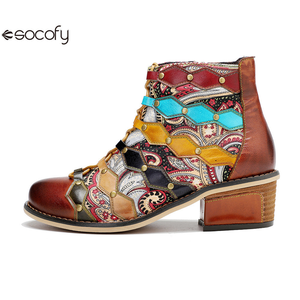 Socofy Vicconfy Vintage Handmade Romantic Exquisite Ankle Boots