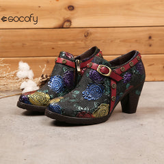 Socofy Vicconfy Heeled Women's Romantic Vintage Rose Single Shoes