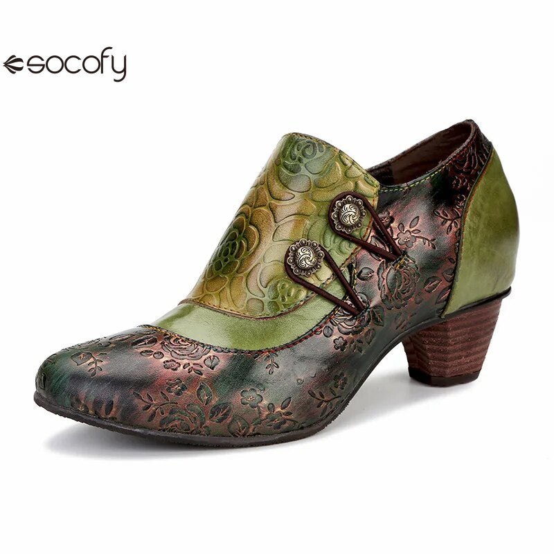 SOCOFY Genuine Leather Ethnic Style Pumps