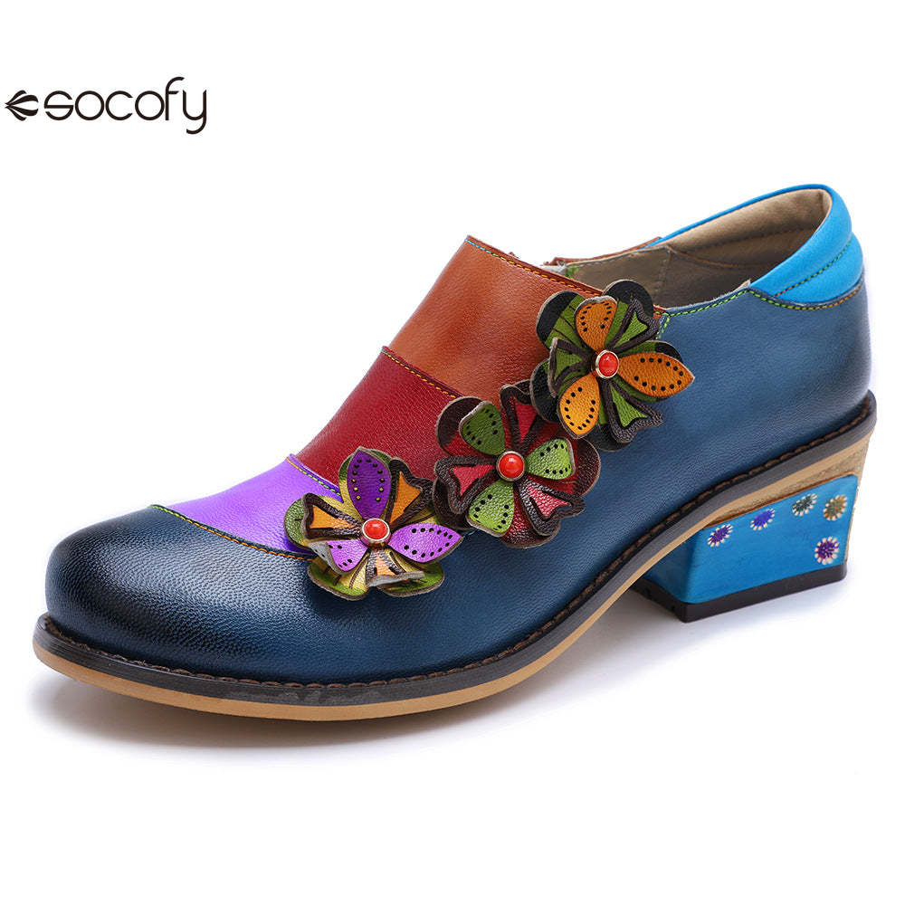 Socofy Vintage Comfort Brock Women's genuine Leather Flats Shoes