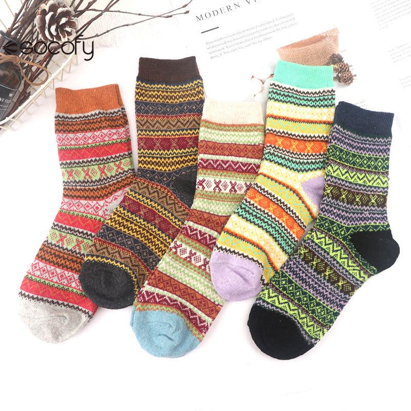 Socofy Vintage Thickened Warm Ethnic Wool Socks