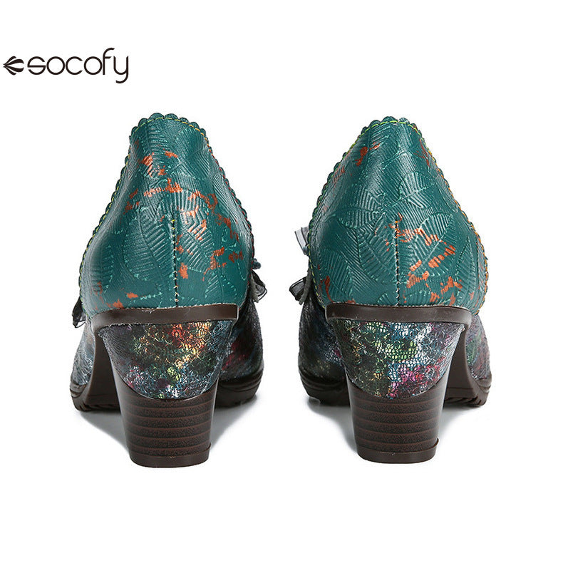 Socofy Vicconfy Genuine Leather Bow High Heels Shoes