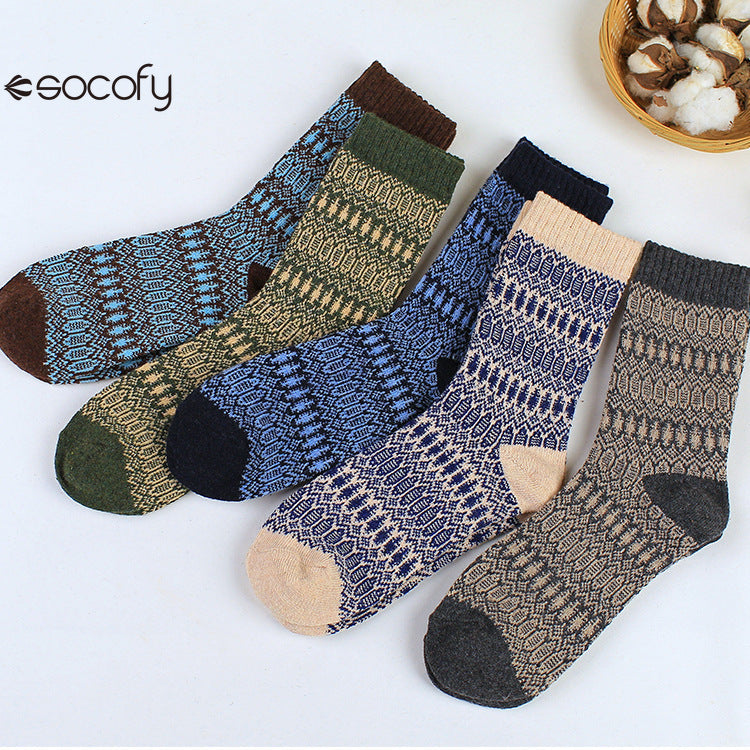 Socofy Vicconfy Winter Vintage Thickened Warm Ethnic Wool Socks