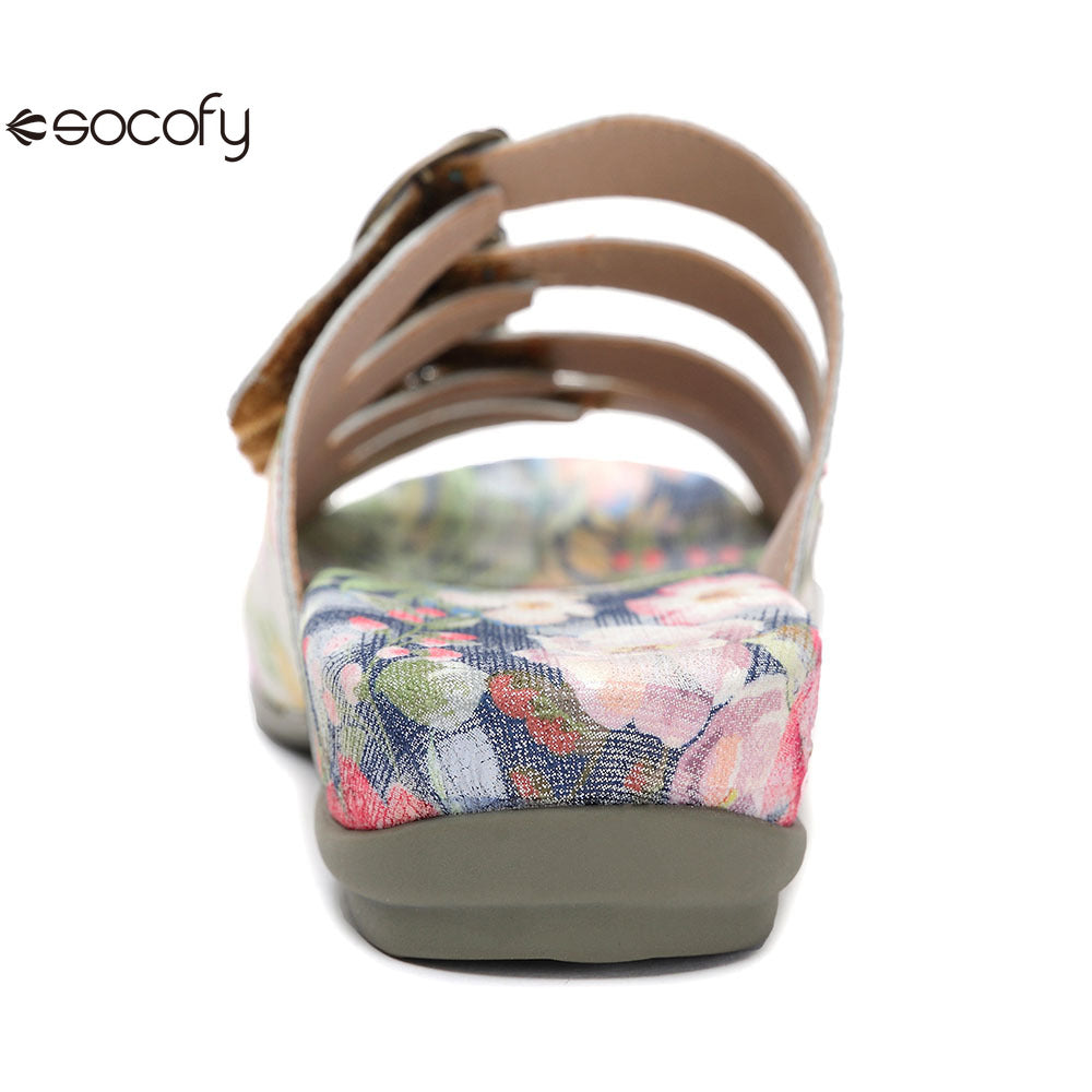 Socofy Vicconfy Summer Floral Leather Slippers