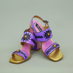 Vicconfy Purple Turquoise Embellished Ethnic Style Women's High Heeled Sandals