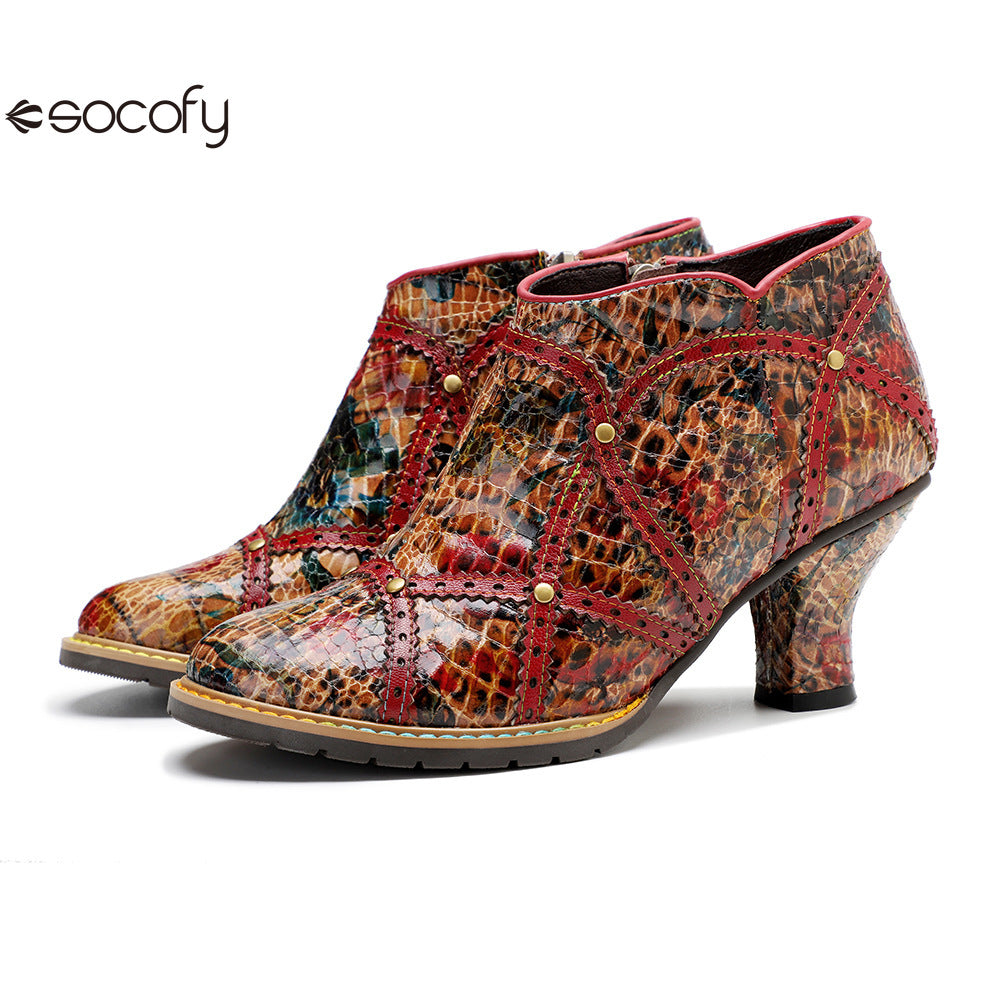 Socofy Vicconfy Handmade Studded Patchwork Heels