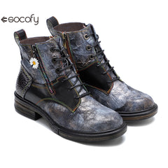 Socofy Vicconfy Vintage Biker Metallic Boots