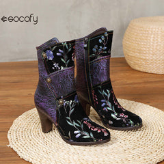 Socofy Vicconfy Court Leather Vintage Handmade High Heel Women's Boots