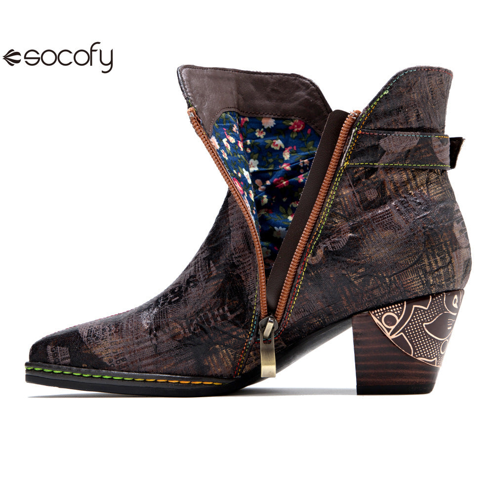 Socofy Vicconfy Genuine Leather Vintage Dark Gothic Women's Boots