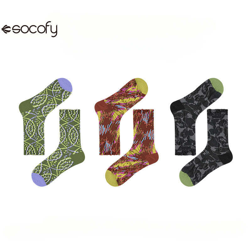 Socofy Vintage Style Mid-Calf Cotton Warm Socks 3 pairs