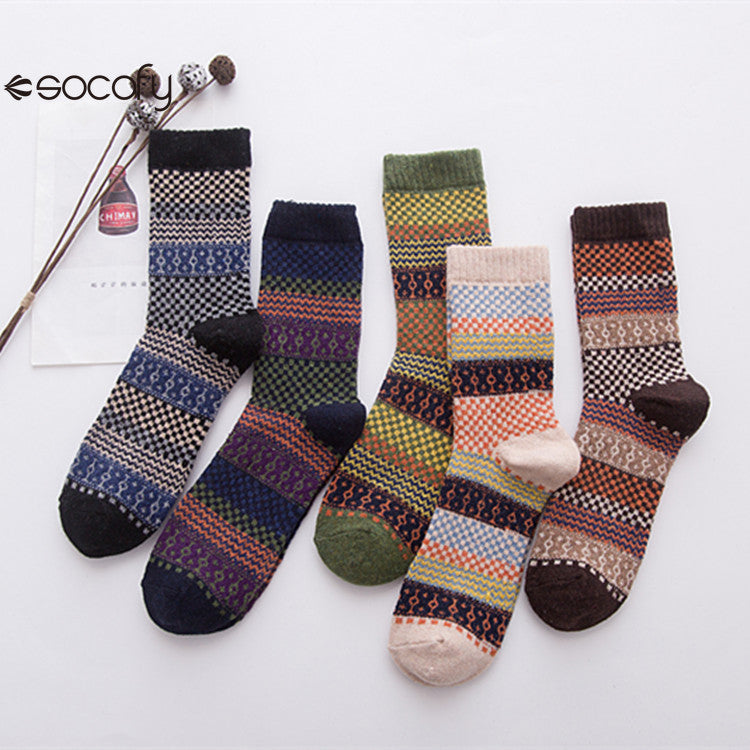 Socofy Vicconfy Winter Vintage Thickened Warm Ethnic Wool Socks