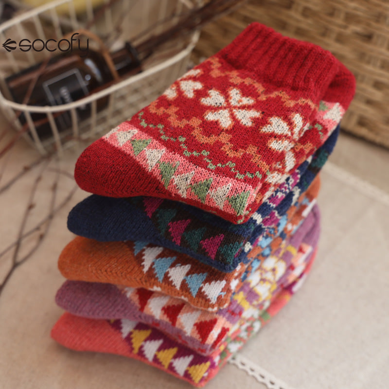 Socofy Vintage Thickened Warm Ethnic Wool Socks