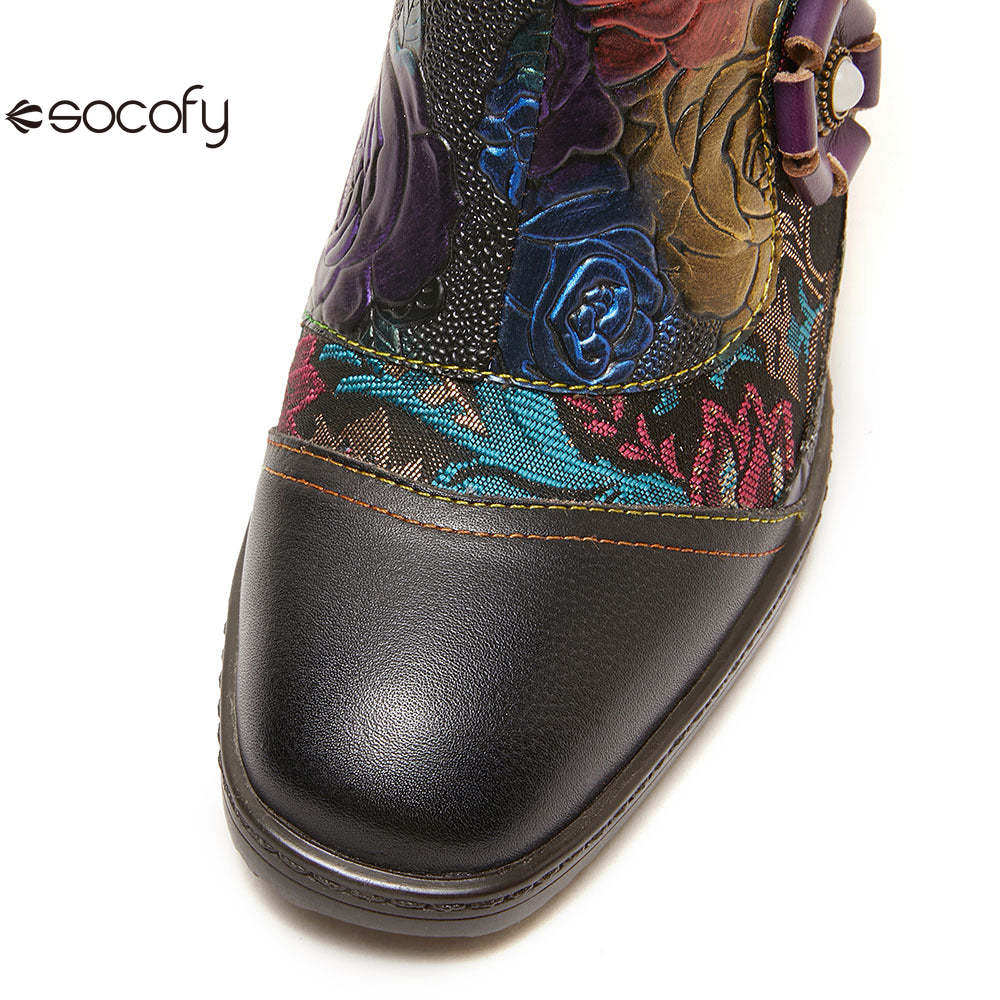 Socofy retro cowhide round toe heightening women's boots