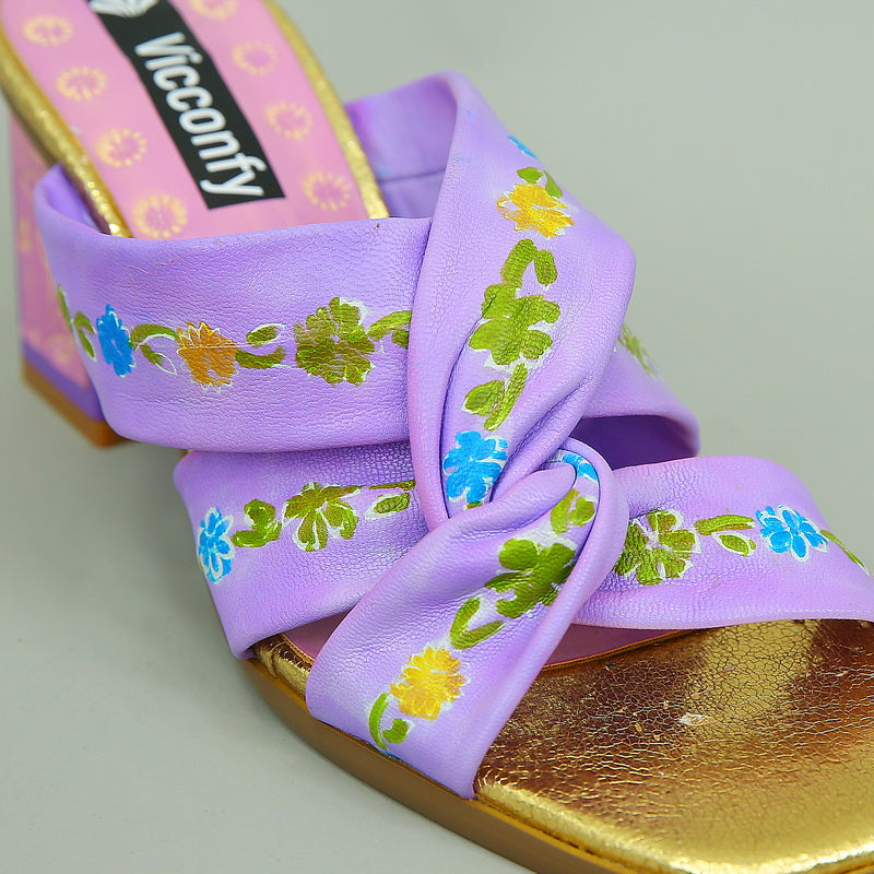 Vicconfy Elegant Purple Floral High Heel square root Women's Flat Slippers