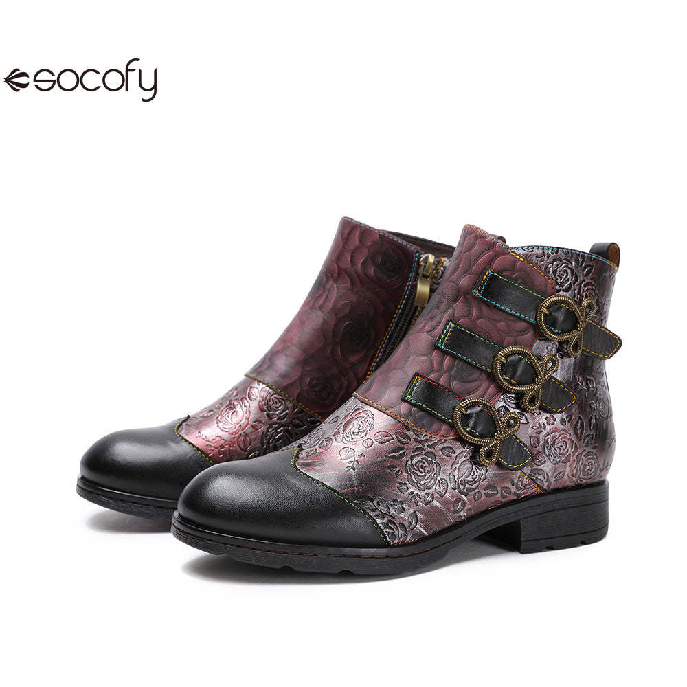 Socofy  autumn and winter retro fashion women's boots flat short boots