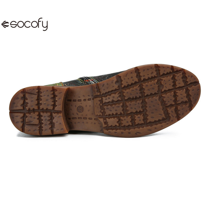 Socofy Vicconfy Genuine Leather Ethnic Vintage Rivet Belt Buckle Boots