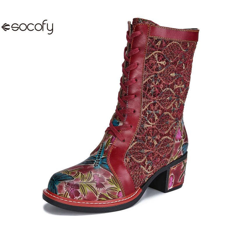 Socofy Vicconfy Leather Side Zipper Fashion VintageWomen's Boots