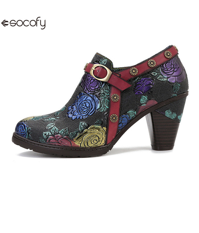 Socofy Vicconfy Heeled Women's Romantic Vintage Rose Single Shoes