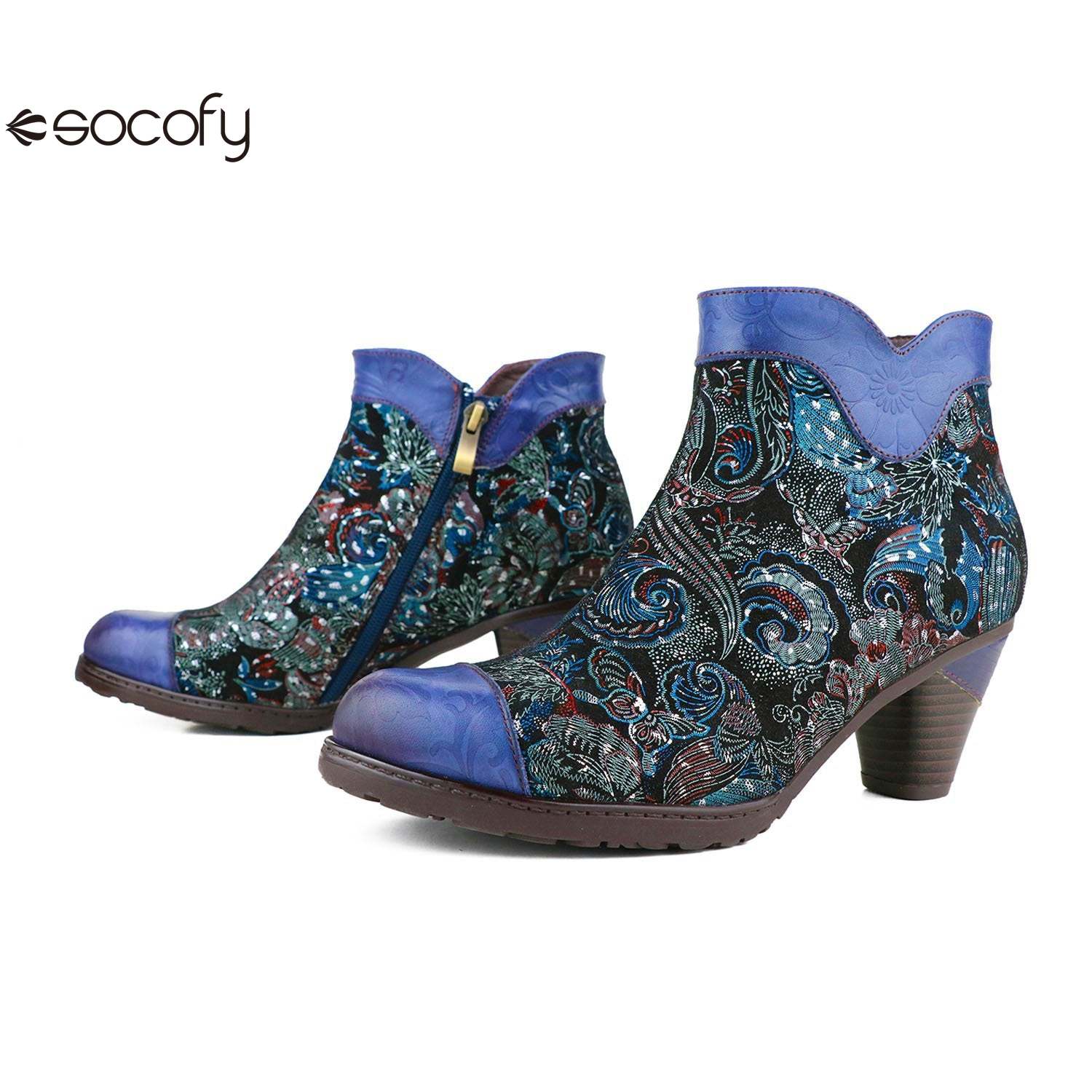 Socofy Winter blue heightening viscose low round toe warm women's boots