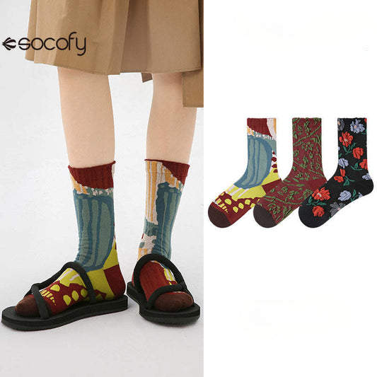 Socofy Vintage Style Mid-Calf Cotton Warm Socks 3 pairs 800