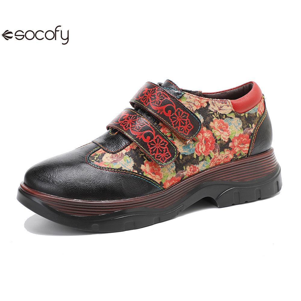 Socofy Vicconfy Genuine Leather Retro Printed Comfort Loafers