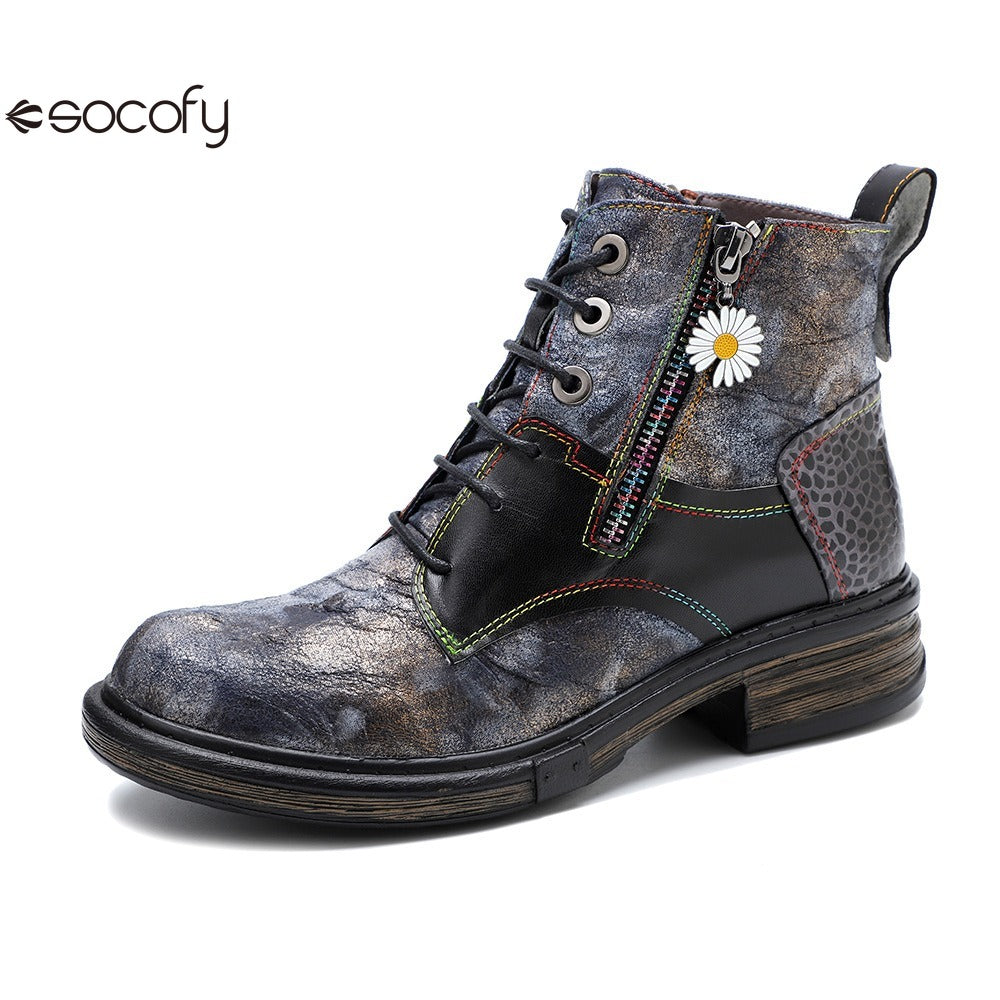 Socofy Vicconfy Vintage Biker Metallic Boots