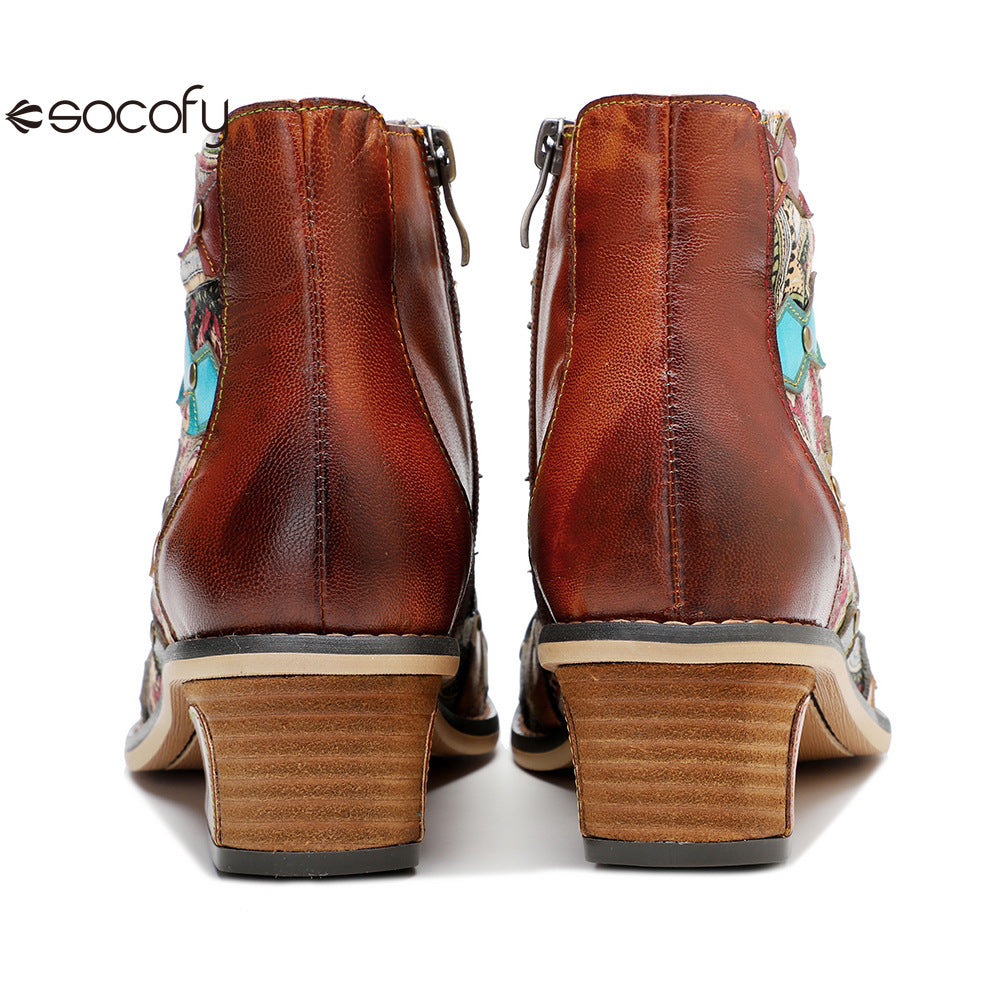 Socofy Vicconfy Vintage Handmade Romantic Exquisite Ankle Boots