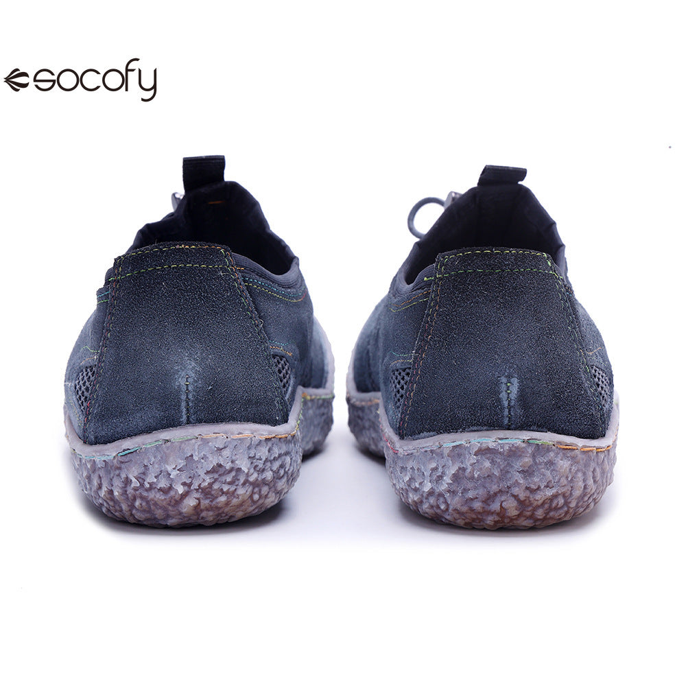 Socofy Vicconfy Genuine Leather Vintage Scuffed Comfort Breathable Mesh Loafers