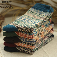 Socofy Vintage Thickened Warm Ethnic Style Wool Mid-Calf Socks