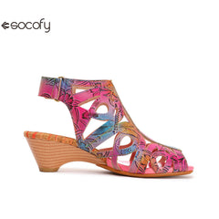 Socofy Summer ethnic style cowhide retro casual fish mouth women's sandals