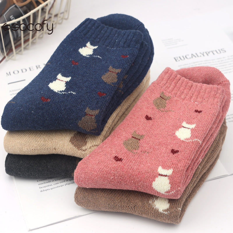 Socofy Vicconfy Thickened warm ethnic style retro wool socks