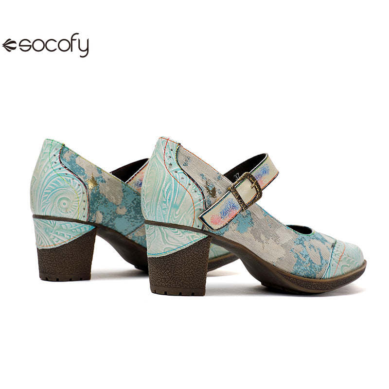 Socofy Vicconfy Retro genuine Leather Women's Mary Jane Heel