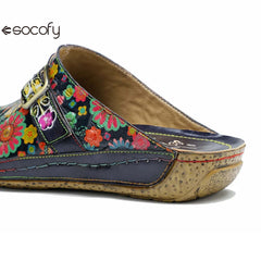 Socofy Spring Summer Genuine Leather Outside Slippers Hand-painted Retro Comfort Flat Sandals