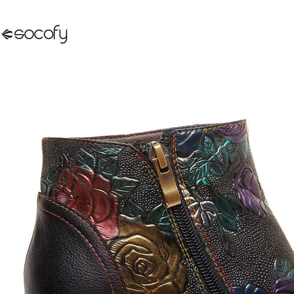 Socofy retro cowhide round toe heightening women's boots