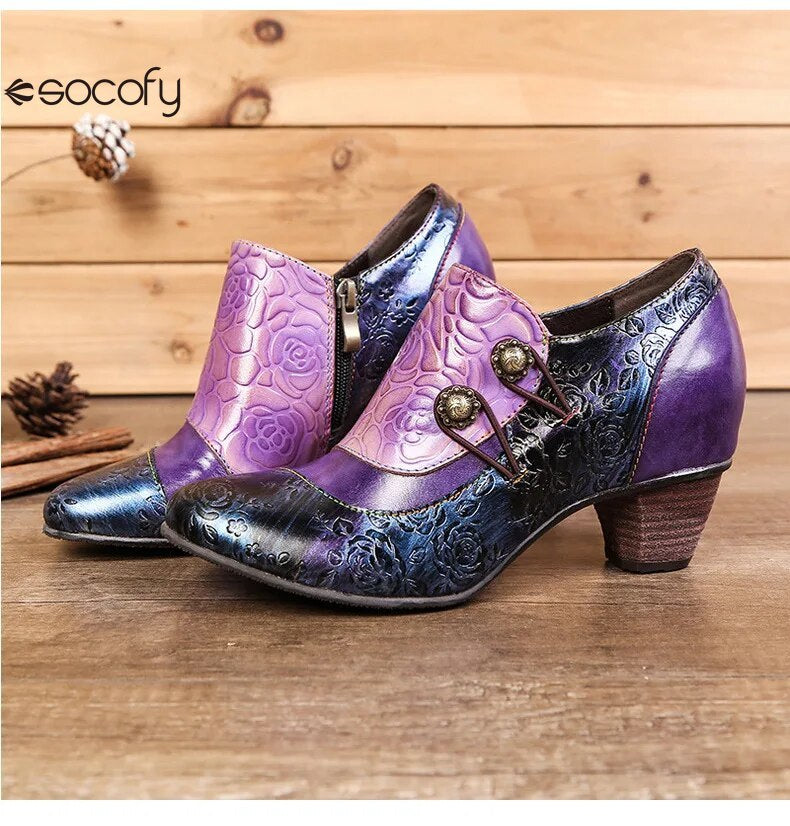 SOCOFY Genuine Leather Ethnic Style Pumps