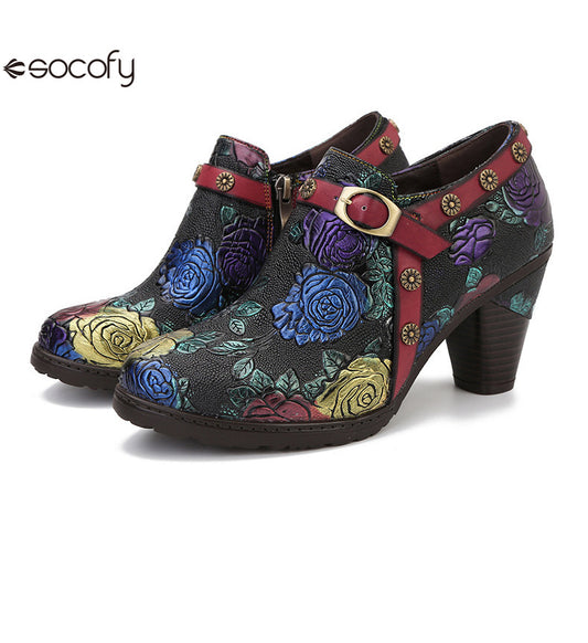 Socofy Vicconfy Heeled Women's Romantic Vintage Rose Single Shoes 790