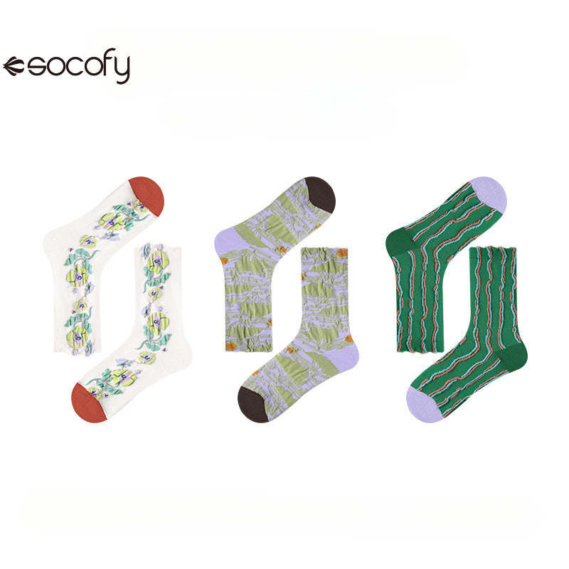 Socofy Vintage Style Mid-Calf Cotton Warm Socks 3 pairs