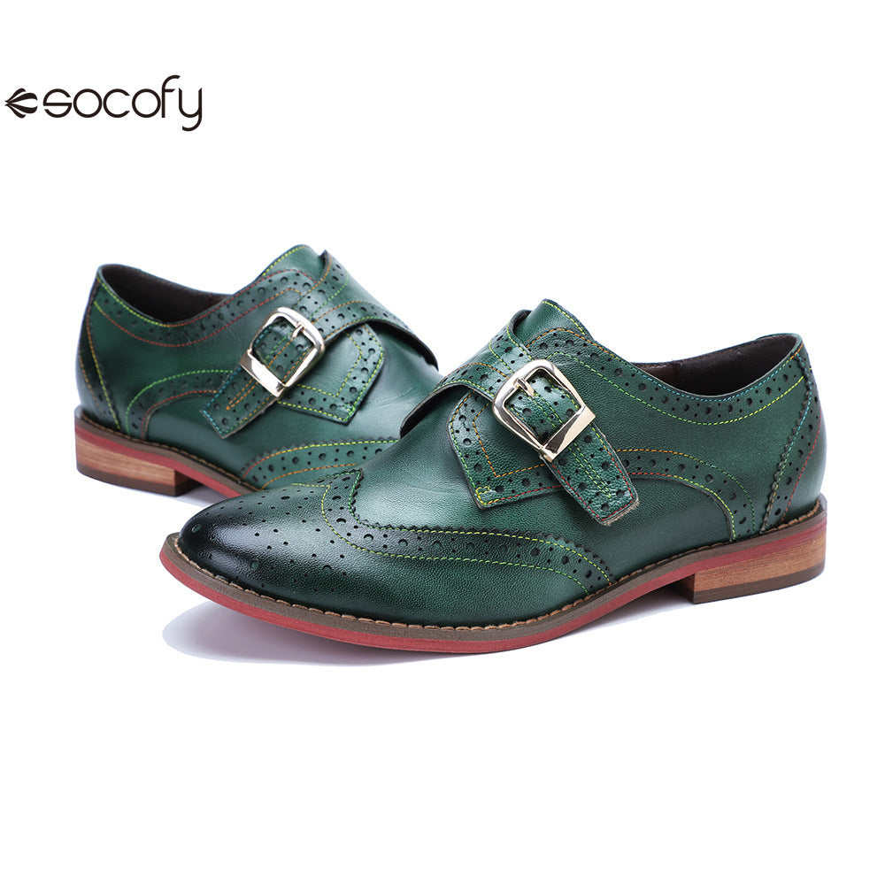 Socofy Handmade Leather Vintage Flat Loafers Shoes