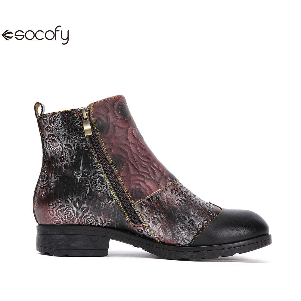 Socofy  autumn and winter retro fashion women's boots flat short boots