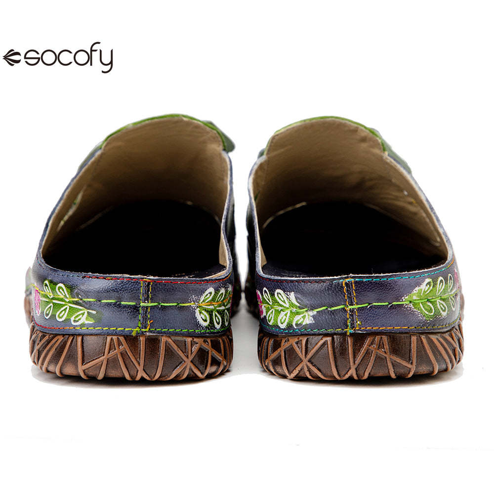 Socofy Flat Flower Daily Home Casual Back Heel Half Slippers Women