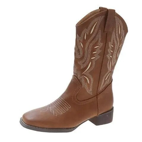 SOCOFY Chunky Western Cowboy Boots