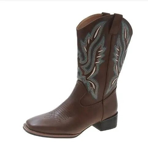 SOCOFY Chunky Western Cowboy Boots