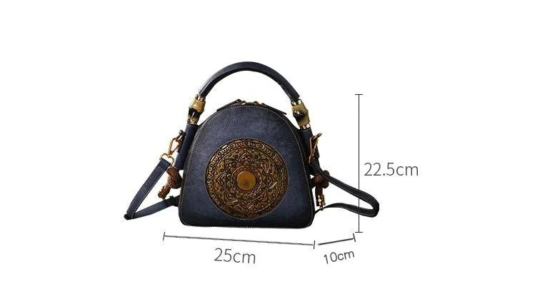 Socofy Luxury Genuine Leather Handmade Embossed Retro Women Messenger Shoulder Handbags