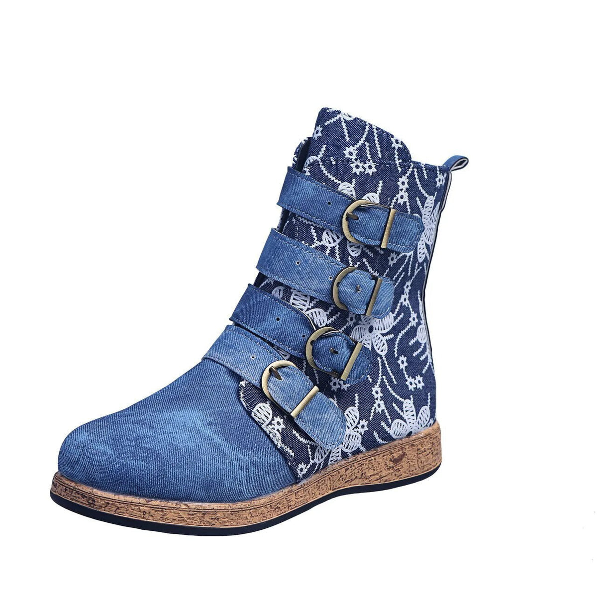 Socofy Women boots Leather Female Retro Printed Metal Buckle Soft Leather Zipper Ankle Boots